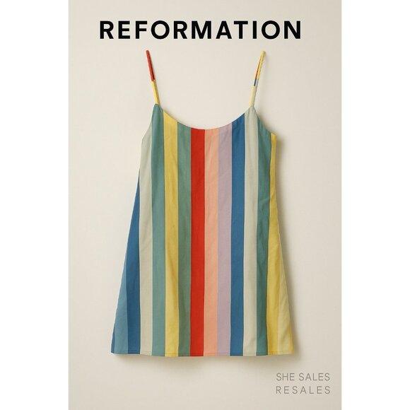 Reformation Lindsay Multicolor Rainbow Striped Sleeveless Camisole Dress Size 6 - Picture 8 of 8